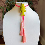 Fish Bolo Olive Green with Neon Pink & Peach - Jewelry - Necklaces - Rahya