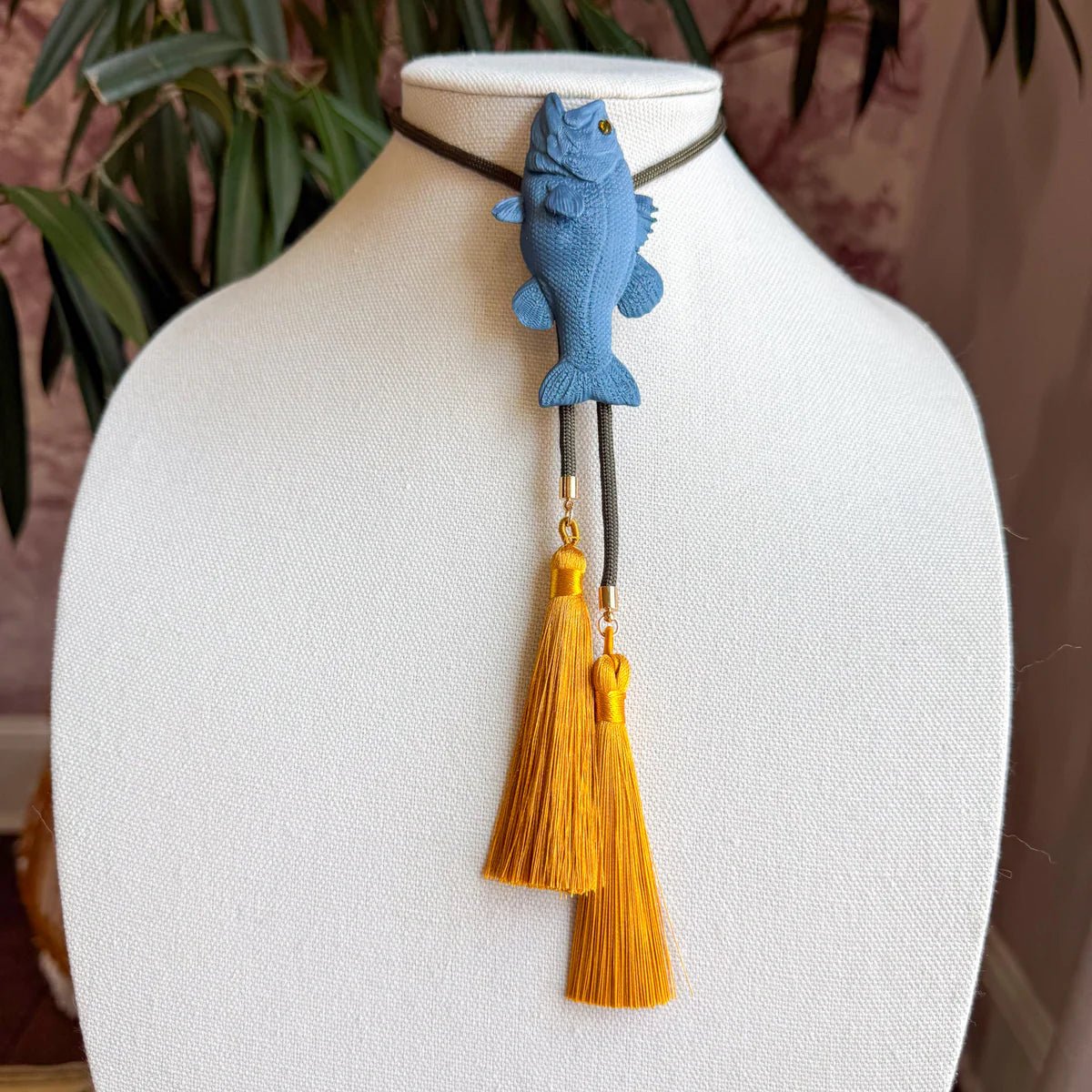 Fish Bolo Storm Blue with Olive Green & Golden Yellow - Jewelry - Necklaces - Rahya