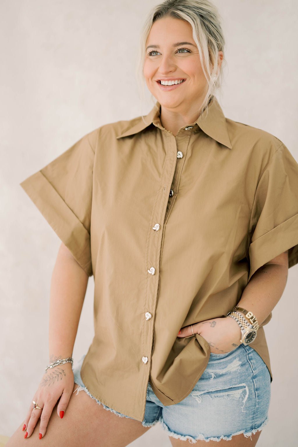 Fresh Take Oversized Button Down - Tops - Blouses - Q2