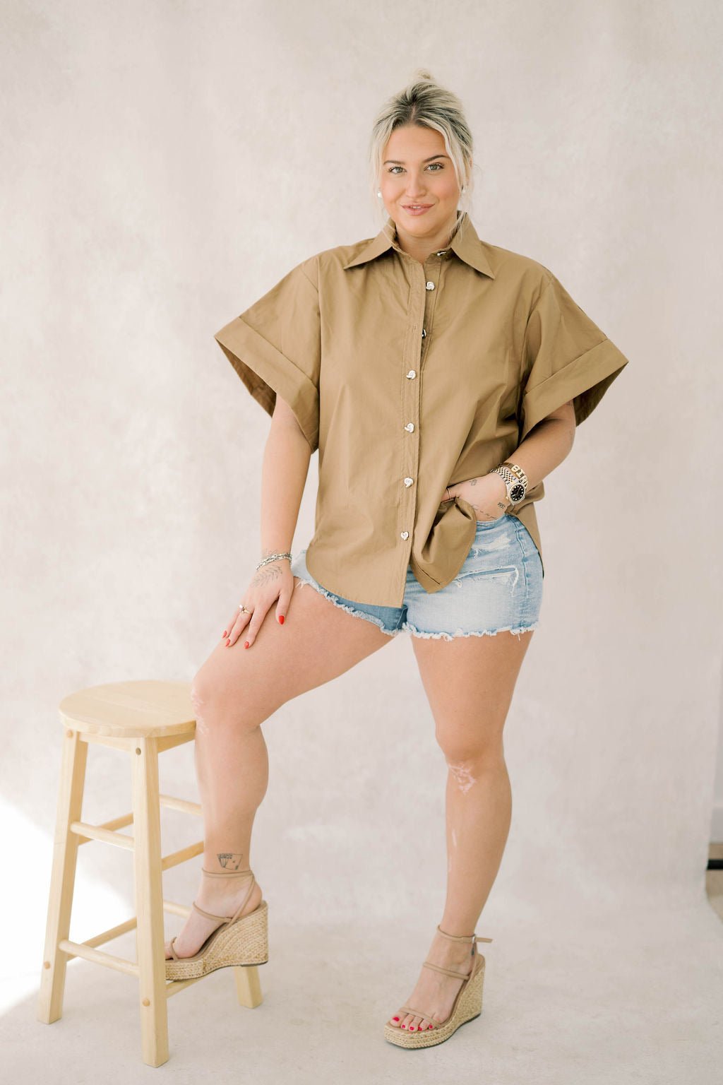 Fresh Take Oversized Button Down - Tops - Blouses - Q2