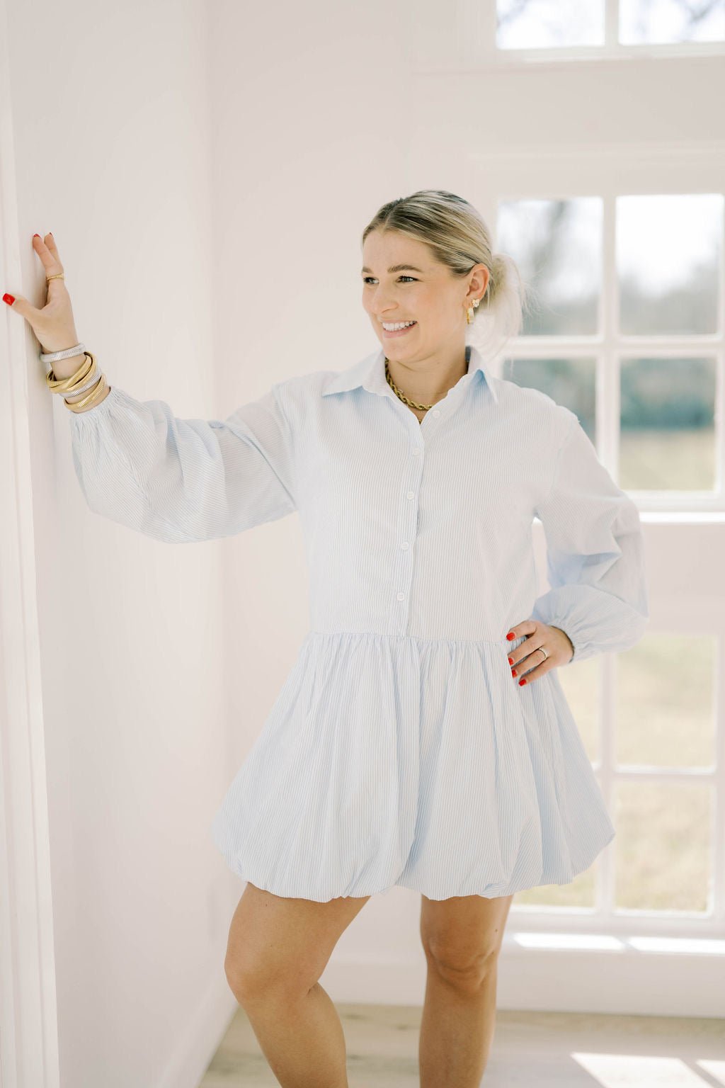 Garden Views Bubble Striped Dress - Dresses - Able