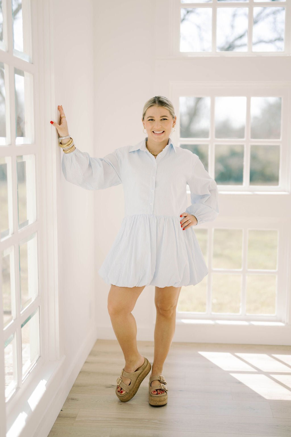 Garden Views Bubble Striped Dress - Dresses - Able