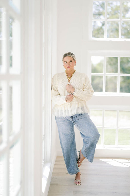 Gather Together Tulle Hem Cardigan - Tops - Sweaters - Heyson