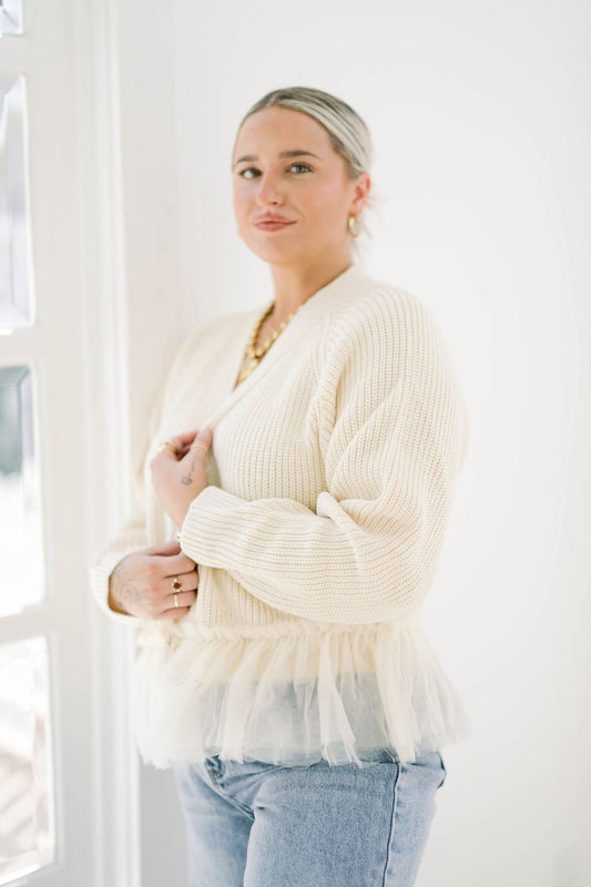 Gather Together Tulle Hem Cardigan - Tops - Sweaters - Heyson