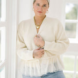 Gather Together Tulle Hem Cardigan - Tops - Sweaters - Heyson
