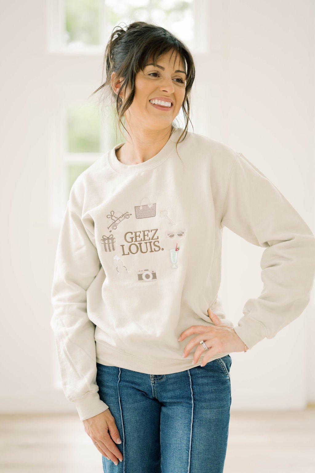 Geez Louis Embroidered Sweatshirt - Tops - Tees - Summer Tees