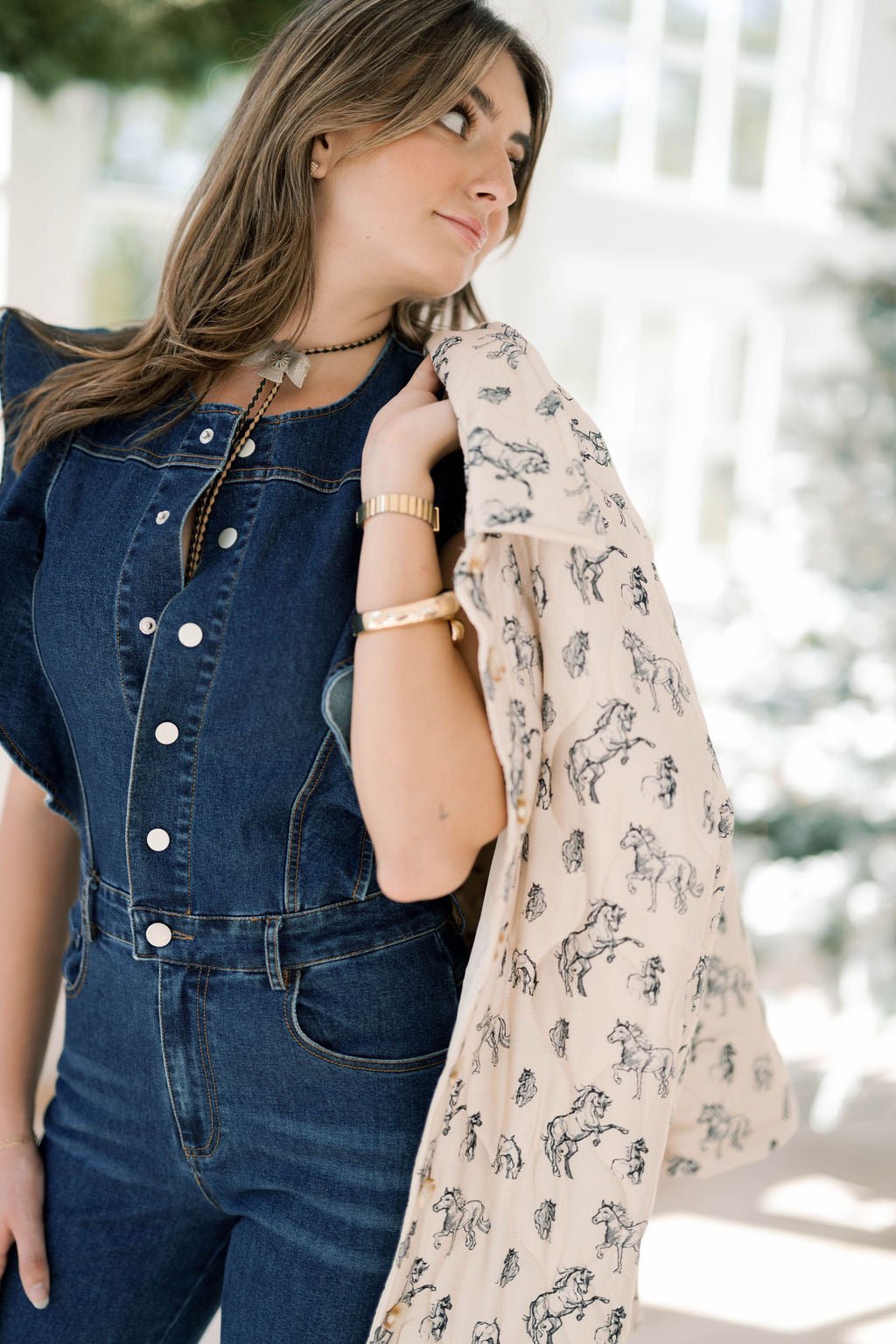 Giddy Up Quilted Horse Jacket - Outerwear - Jackets - Blue B