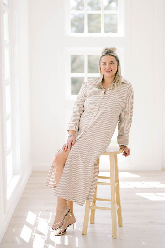 Giving Thanks Stripe Midi Shirt Dress - Dresses - Illa Illa