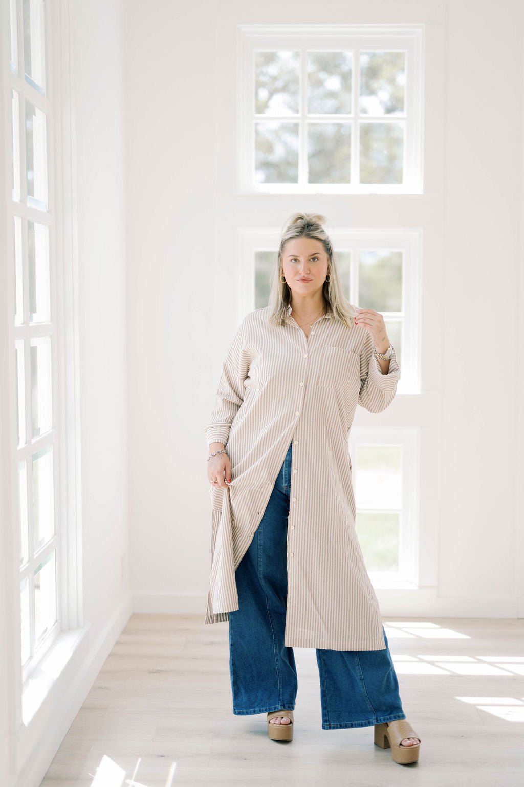 Giving Thanks Stripe Midi Shirt Dress - Dresses - Illa Illa