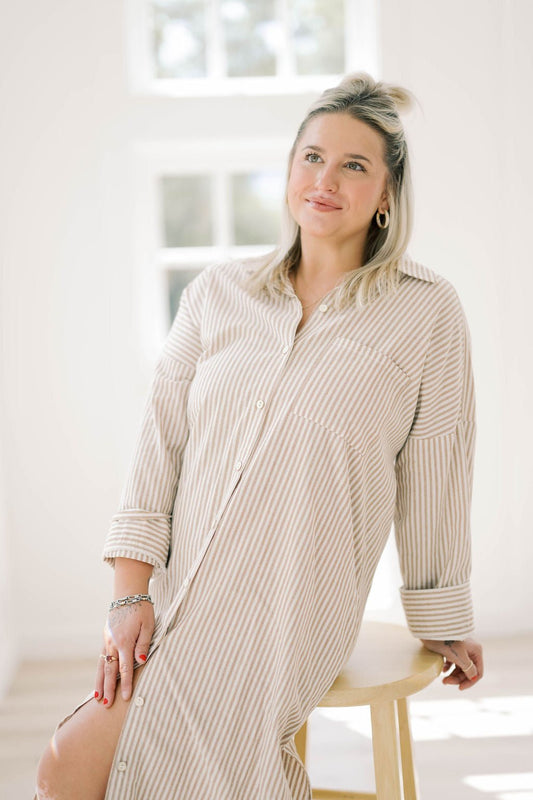 Giving Thanks Stripe Midi Shirt Dress - Dresses - Illa Illa