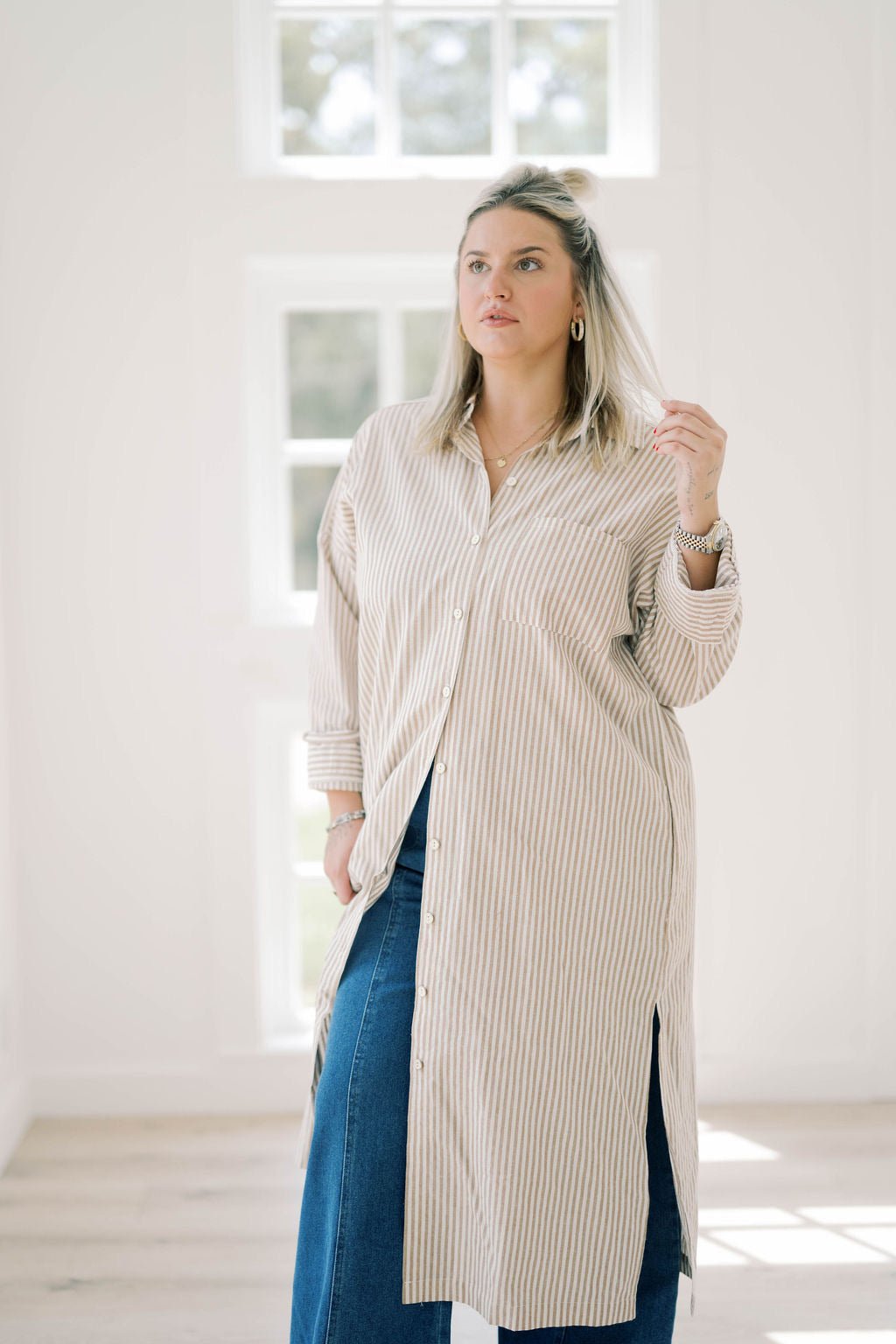 Giving Thanks Stripe Midi Shirt Dress - Dresses - Illa Illa
