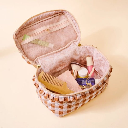 Glam & Go Quilted Cosmetic Bag - Maple Gingham - Accessories - Travel - Darling Effect