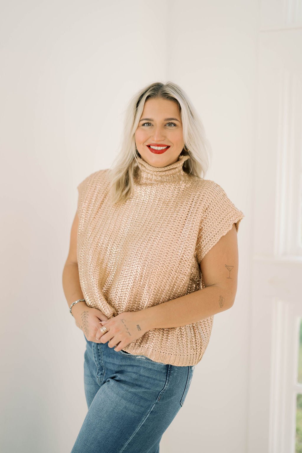 Glitz & Glam Mock Neck Sweater Top - Tops - Sweaters - She & Sky