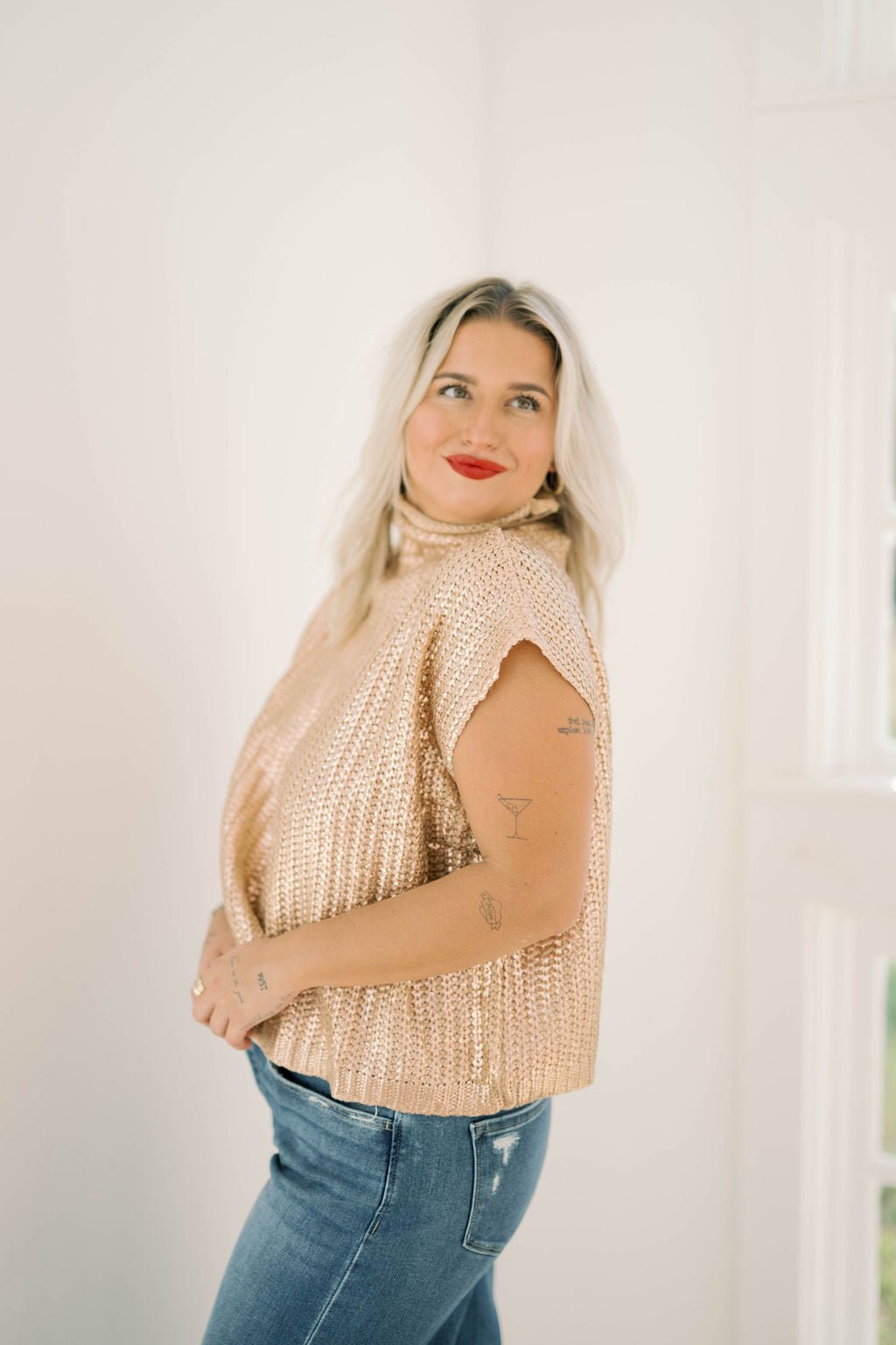 Glitz & Glam Mock Neck Sweater Top - Tops - Sweaters - She & Sky