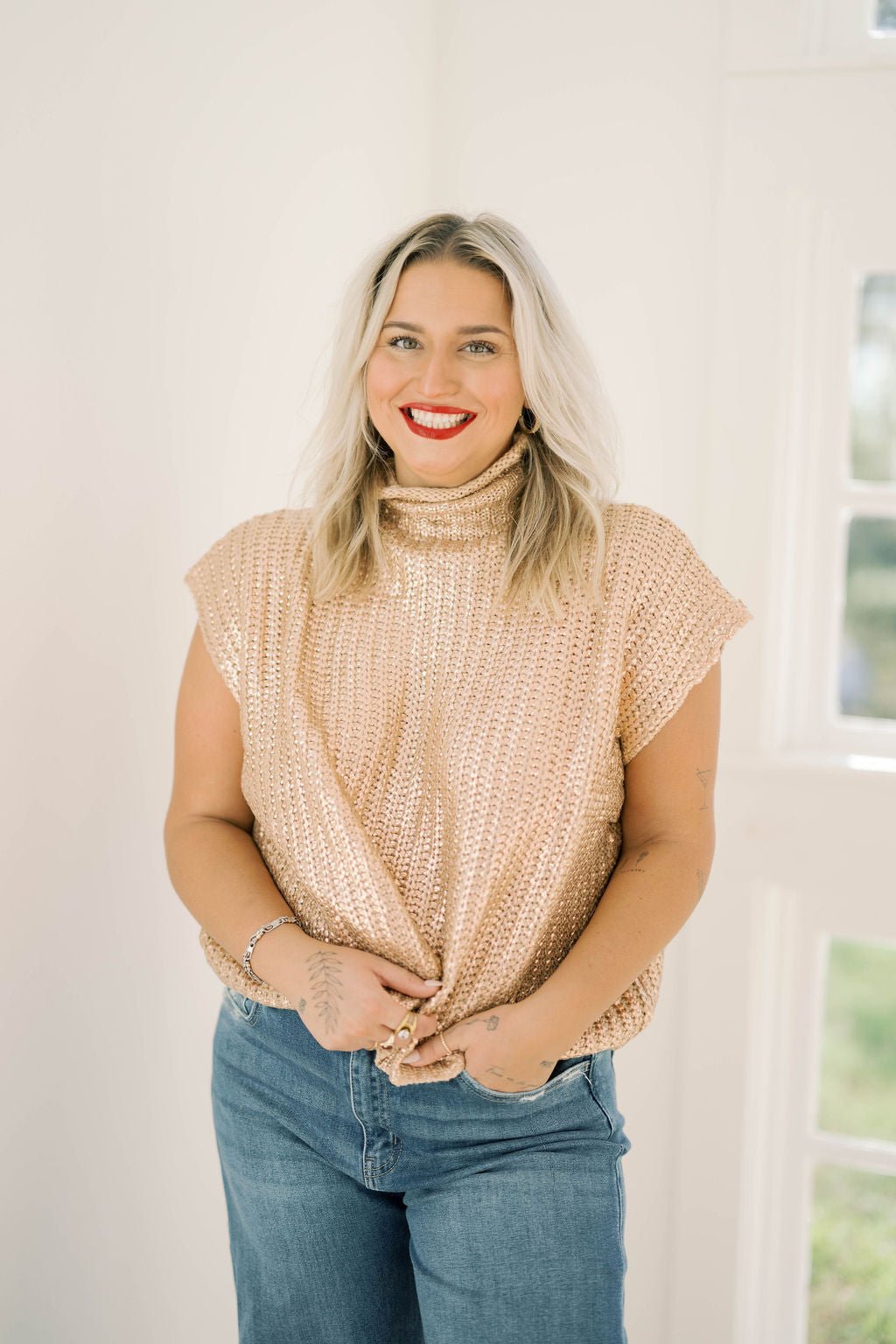 Glitz & Glam Mock Neck Sweater Top - Tops - Sweaters - She & Sky