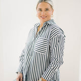 Go Times Striped Button Down Shirt - Tops - Blouses - Q2