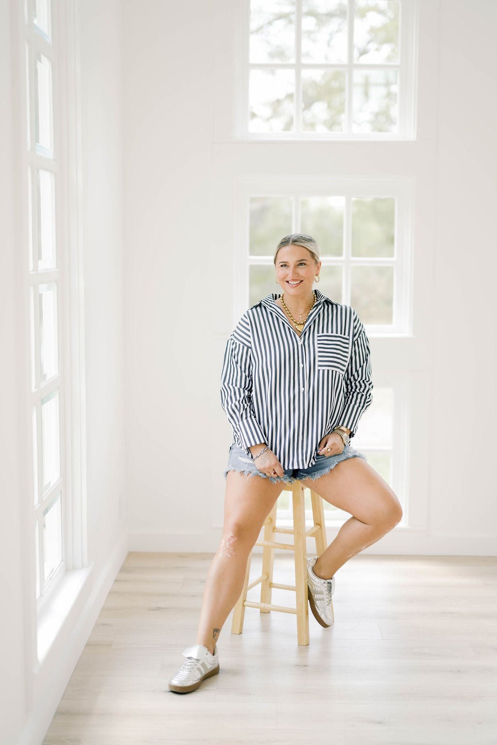 Go Times Striped Button Down Shirt - Tops - Blouses - Q2