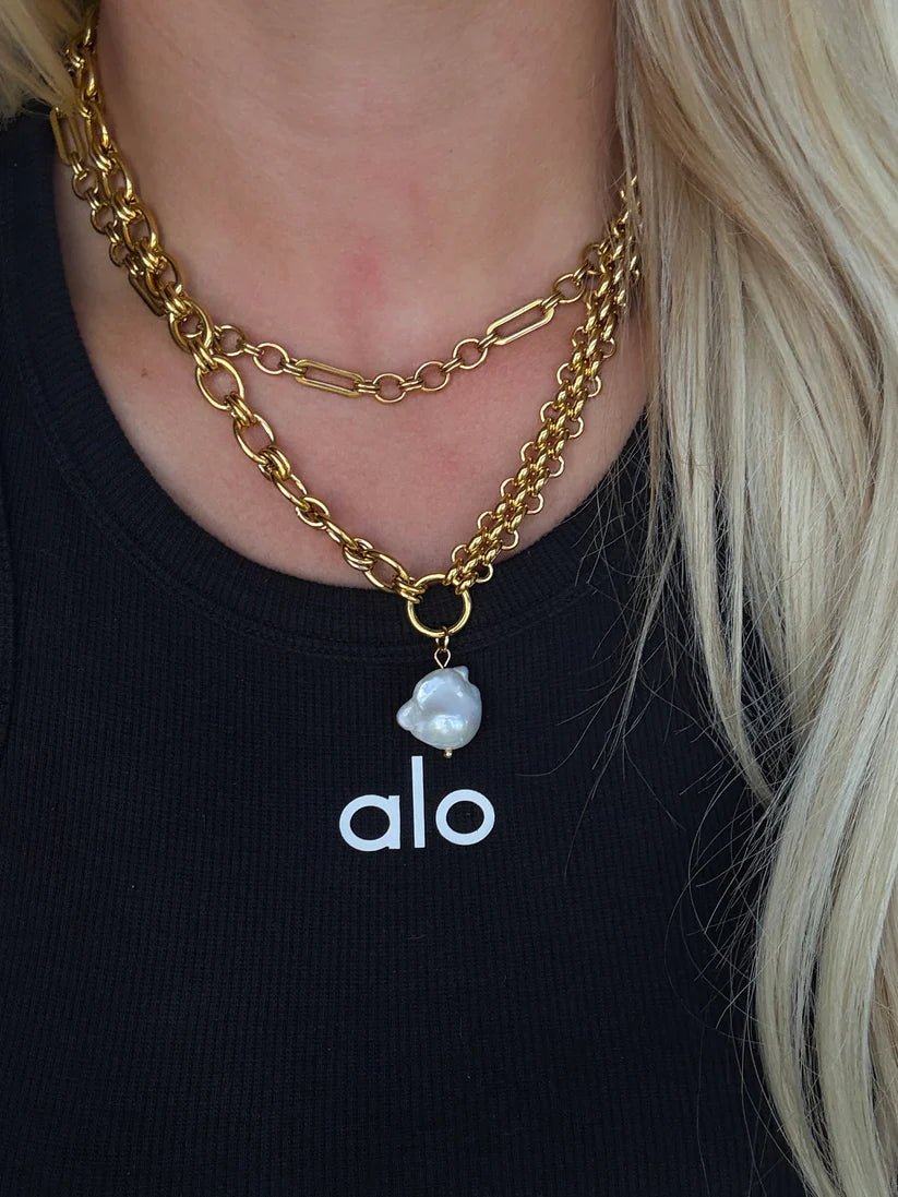 Gold Ashley Links Pearl Drop Necklace - Jewelry - Necklaces - Chansutt Pearls
