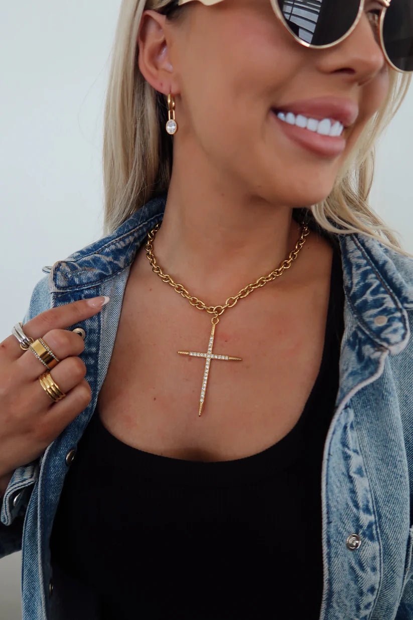 Gold Luxe Cross Necklace - Jewelry - Necklaces - Chansutt Pearls