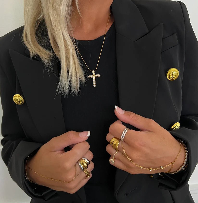 Gold XL Diamond Cross Necklace - Jewelry - Necklaces - Chansutt Pearls