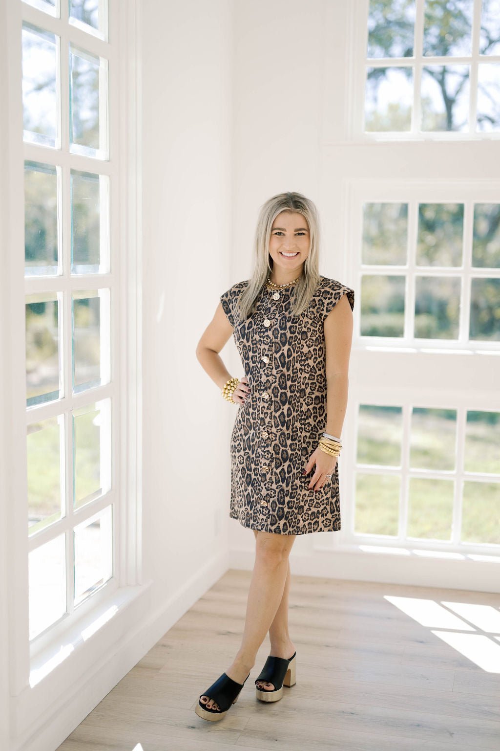 Golden Days Leopard Dress - Dresses - She & Sky