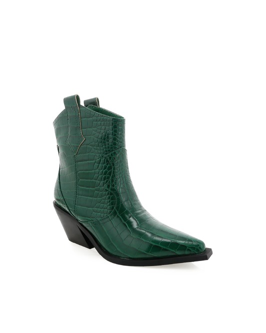 Ulira by Billini is a cowboy ankle boot.  Dress it up or down in this classic cowboy boot.  Featuring;  mid block heel high cut ankle boot upper squared off pointed toe large side pull tabs western inspired cut-out design synthetic upper, lining and outsole