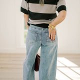 Haute Topic Collared Striped Sweater Top - Tops - Sweaters - She & Sky