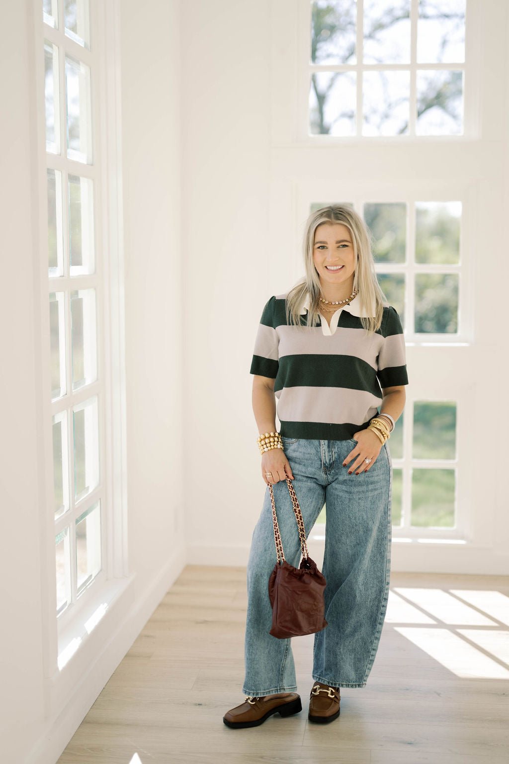 Haute Topic Collared Striped Sweater Top - Tops - Sweaters - She & Sky