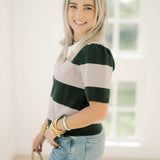 Haute Topic Collared Striped Sweater Top - Tops - Sweaters - She & Sky