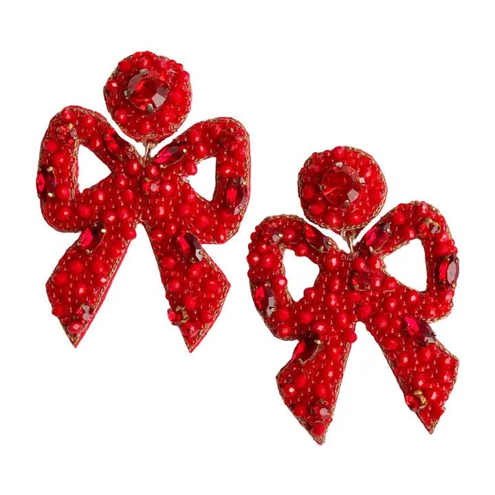 Hayley Beaded Red Bow Earrings - Jewelry - Earrings - Gaby & Grace