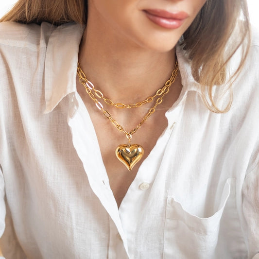 Adjustable Gold Puffy Heart Necklace