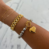 Glam Two-Tone Heart Charm Bracelet