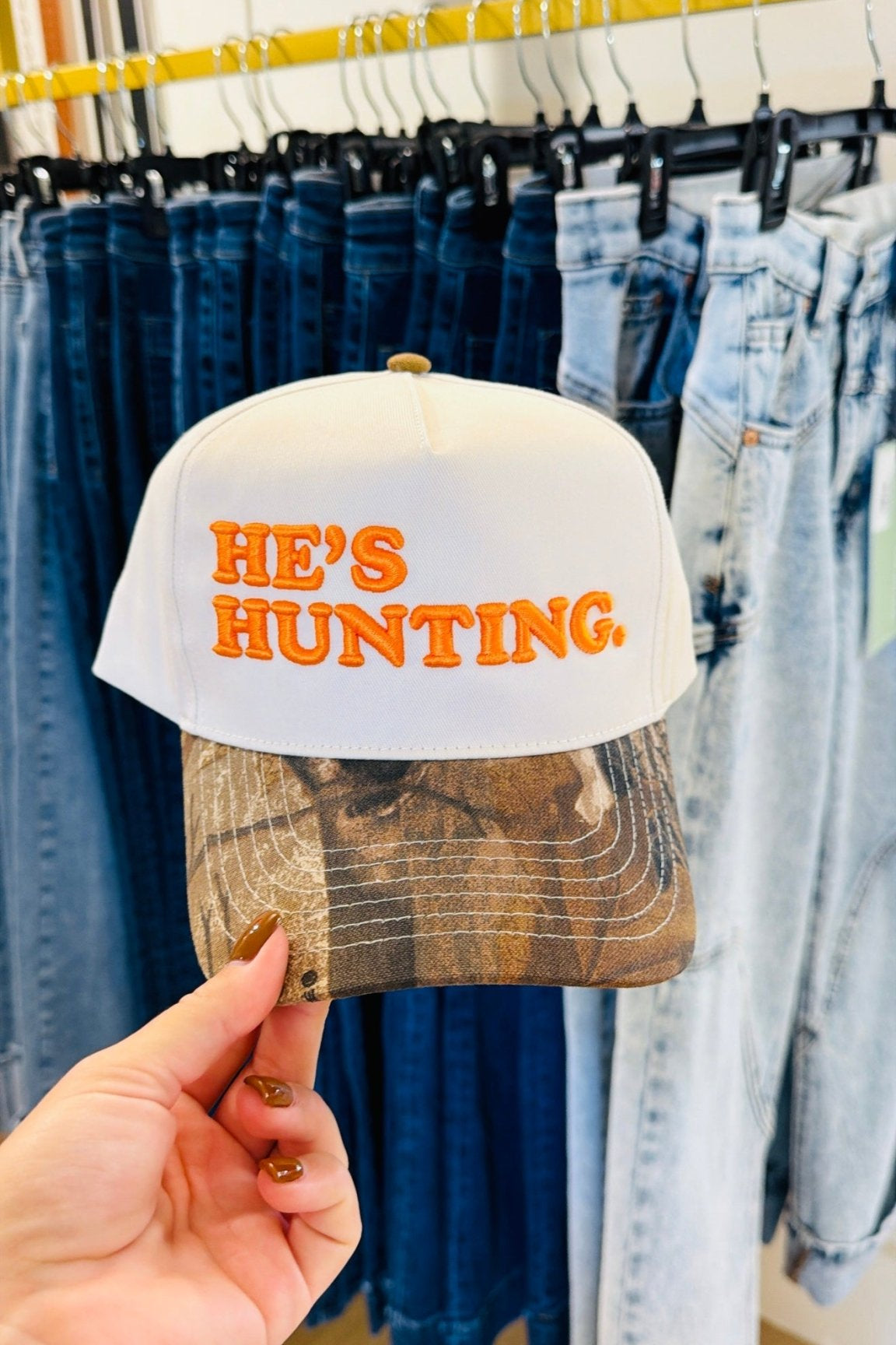 He’s Hunting Camo Canvas Trucker Hat - Accessories - Hats - Summer Tees