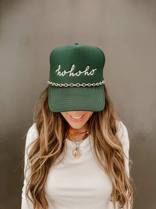 HoHoHo Embroidered Gold Chain Trucker Hat - Accessories - Hats - Summer Tees