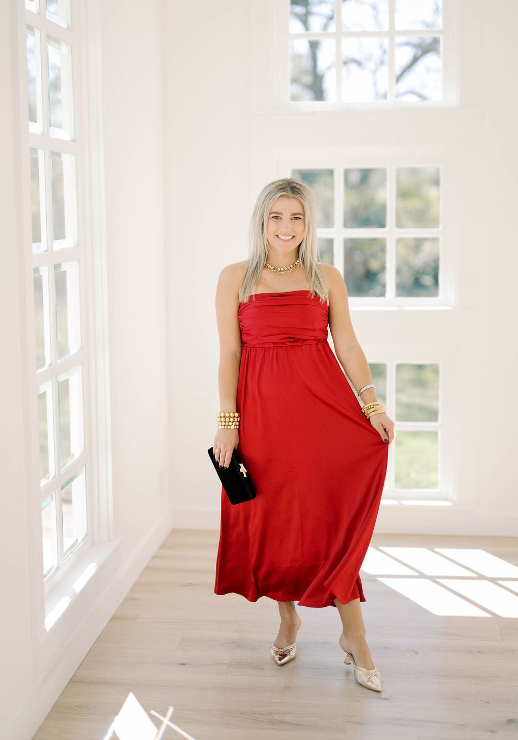 Holiday Time Satin Dress - Lola & Co. Boutique Red / Small Holiday Time Satin Dress - Lola & Co. Boutique Red / Small