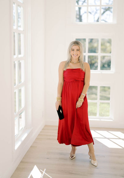 Holiday Time Satin Dress - Lola & Co. Boutique Red / Small Holiday Time Satin Dress - Lola & Co. Boutique Red / Small