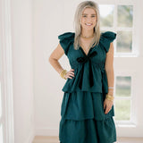 Holiday Time Velvet Bow Layered Ruffle Dress - Dresses - Peach Love CA