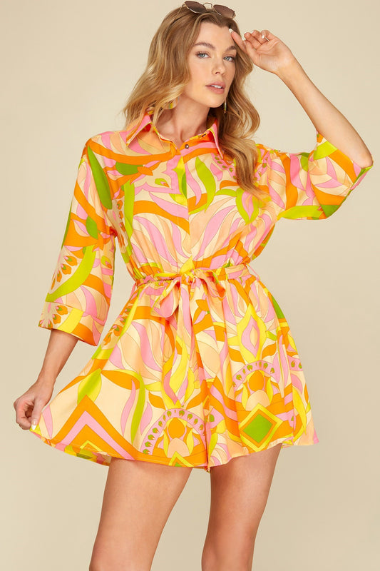 This romper is a real showstopper for SUMMERTIME! Those 3/4 wide sleeves, plus a joyful pattern, make for one super-fab look. Beat the heat in style and comfort! The cut and fabric of this romper it will keep you comfy and fresh, even when temps hit the roof.