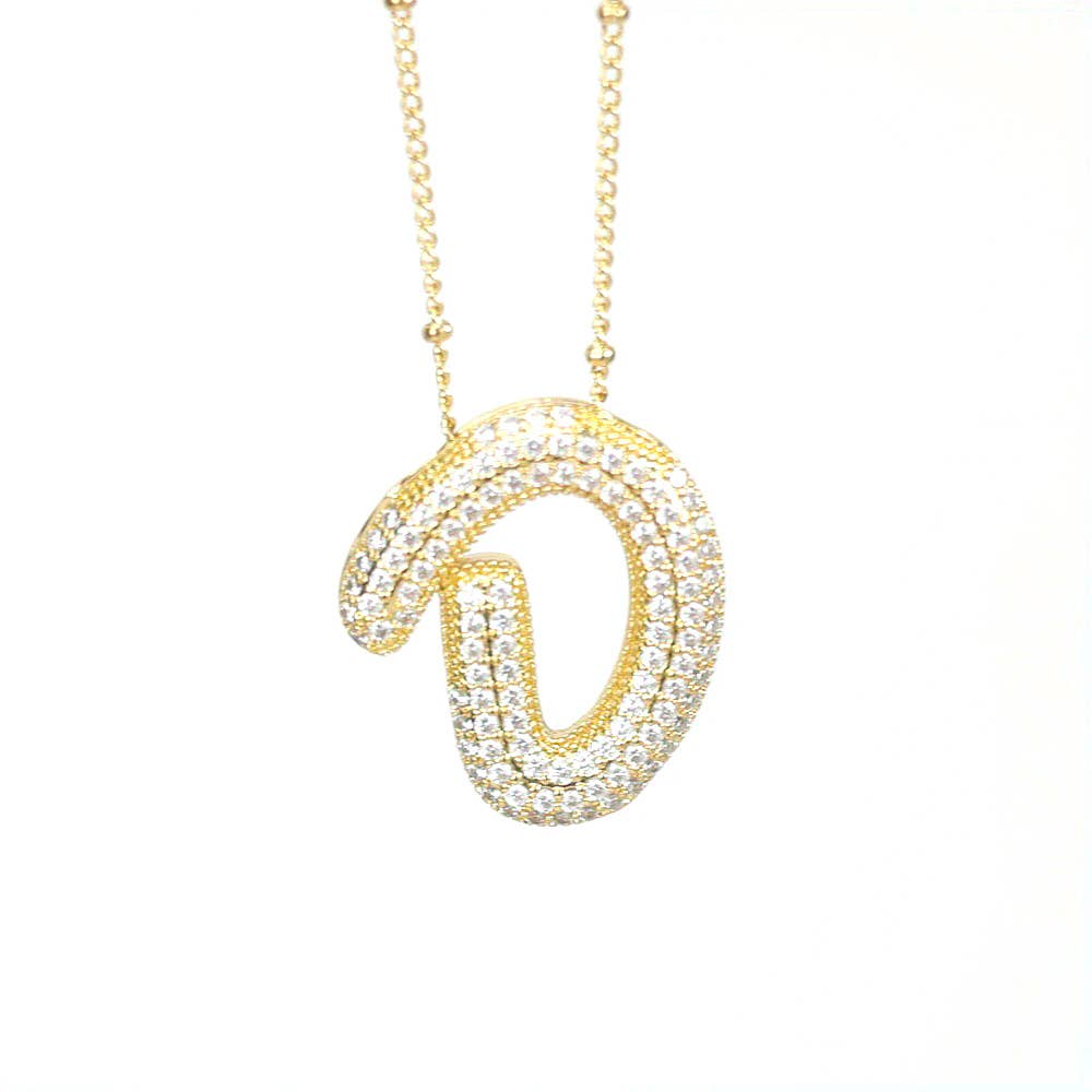 Initial SCRIPT CZ Balloon Bubble Gold Necklaces - Jewelry - Necklaces - Savy Bling