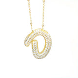 Initial SCRIPT CZ Balloon Bubble Gold Necklaces - Jewelry - Necklaces - Savy Bling