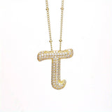 Initial SCRIPT CZ Balloon Bubble Gold Necklaces - Jewelry - Necklaces - Savy Bling