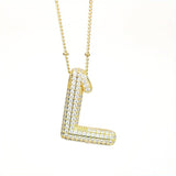 Initial SCRIPT CZ Balloon Bubble Gold Necklaces - Jewelry - Necklaces - Savy Bling