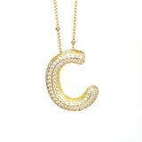 Initial SCRIPT CZ Balloon Bubble Gold Necklaces - Jewelry - Necklaces - Savy Bling