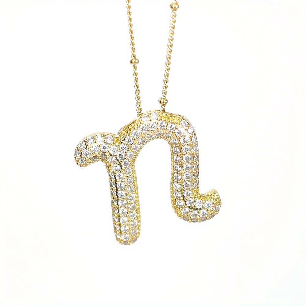 Initial SCRIPT CZ Balloon Bubble Gold Necklaces - Jewelry - Necklaces - Savy Bling