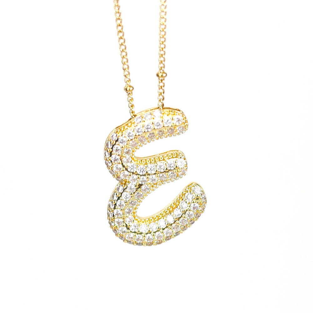 Initial SCRIPT CZ Balloon Bubble Gold Necklaces - Jewelry - Necklaces - Savy Bling