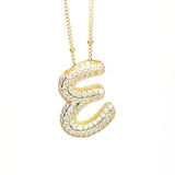 Initial SCRIPT CZ Balloon Bubble Gold Necklaces - Jewelry - Necklaces - Savy Bling