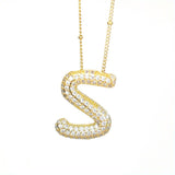 Initial SCRIPT CZ Balloon Bubble Gold Necklaces - Jewelry - Necklaces - Savy Bling