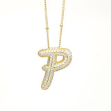 Initial SCRIPT CZ Balloon Bubble Gold Necklaces - Jewelry - Necklaces - Savy Bling
