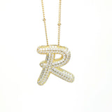 Initial SCRIPT CZ Balloon Bubble Gold Necklaces - Jewelry - Necklaces - Savy Bling