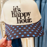 It's Happy Hour Dot Canvas Trucker Hat - Accessories - Hats - Summer Tees